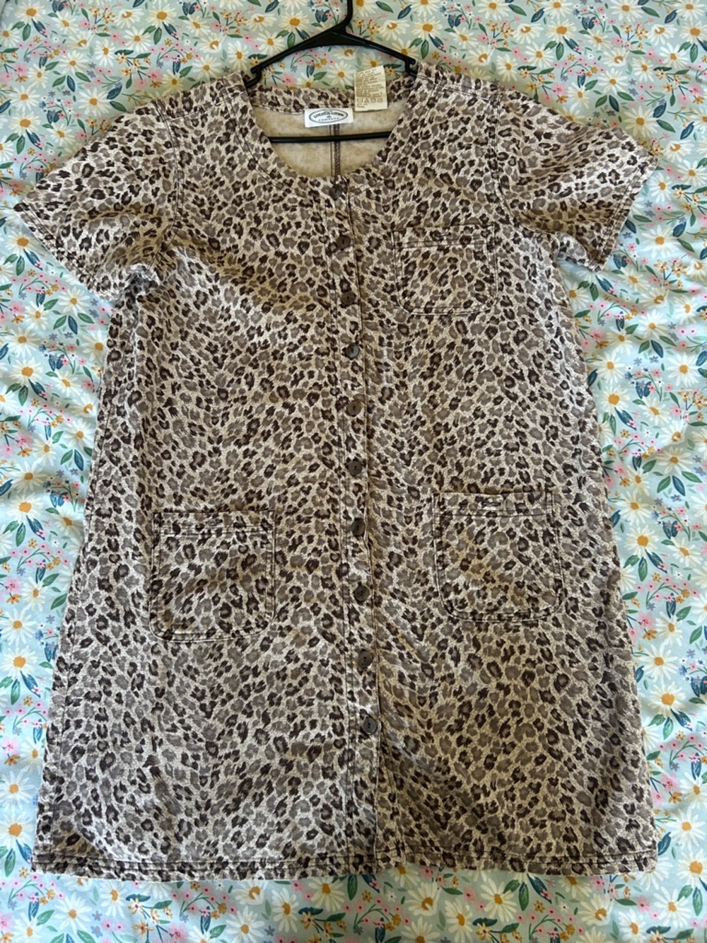 Leopard Print Short Sleeve Tunic Dress - Neutral Tones
